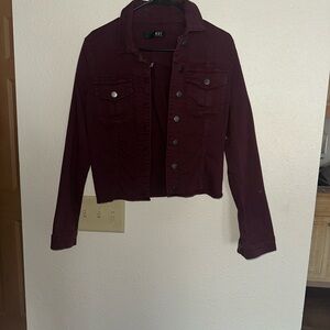 Kut from the Kloth Burgundy Kara Jacket with Cropped Fit and Long Sleeves